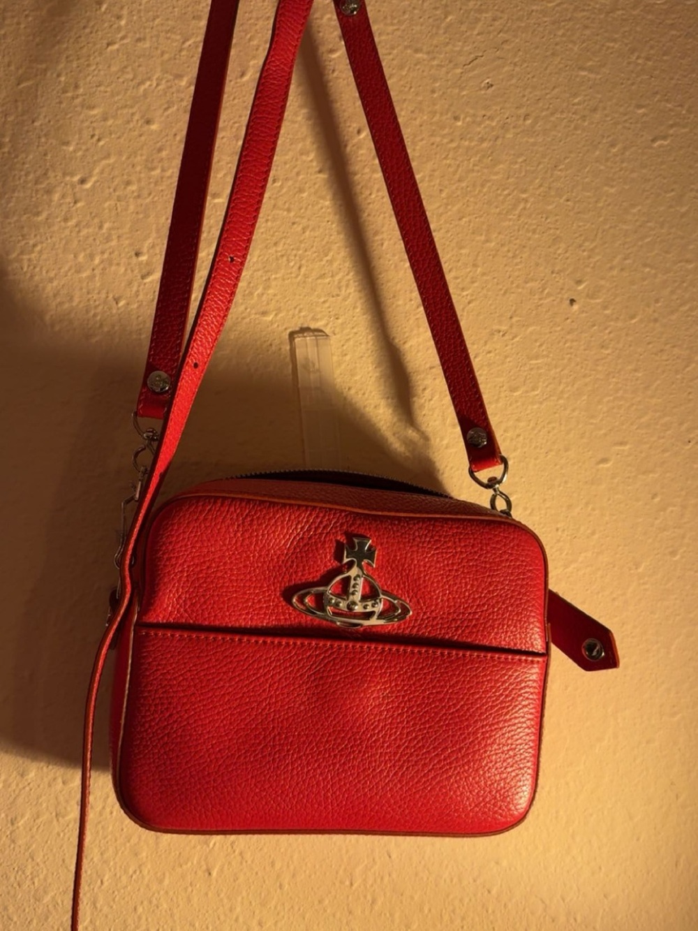 Vivienne Westwood Red Pebbled Leather Crossbody Camera Bag